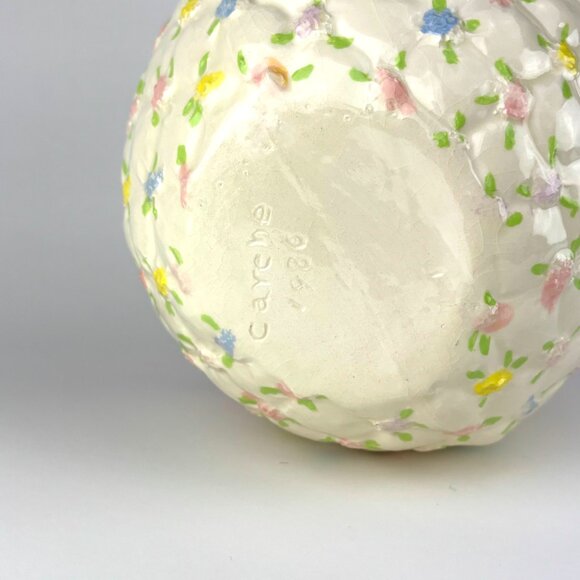 Ceramic Easter Basket with Pink Handle and Floral Design Vintage 1986 - Picture 9 of 9